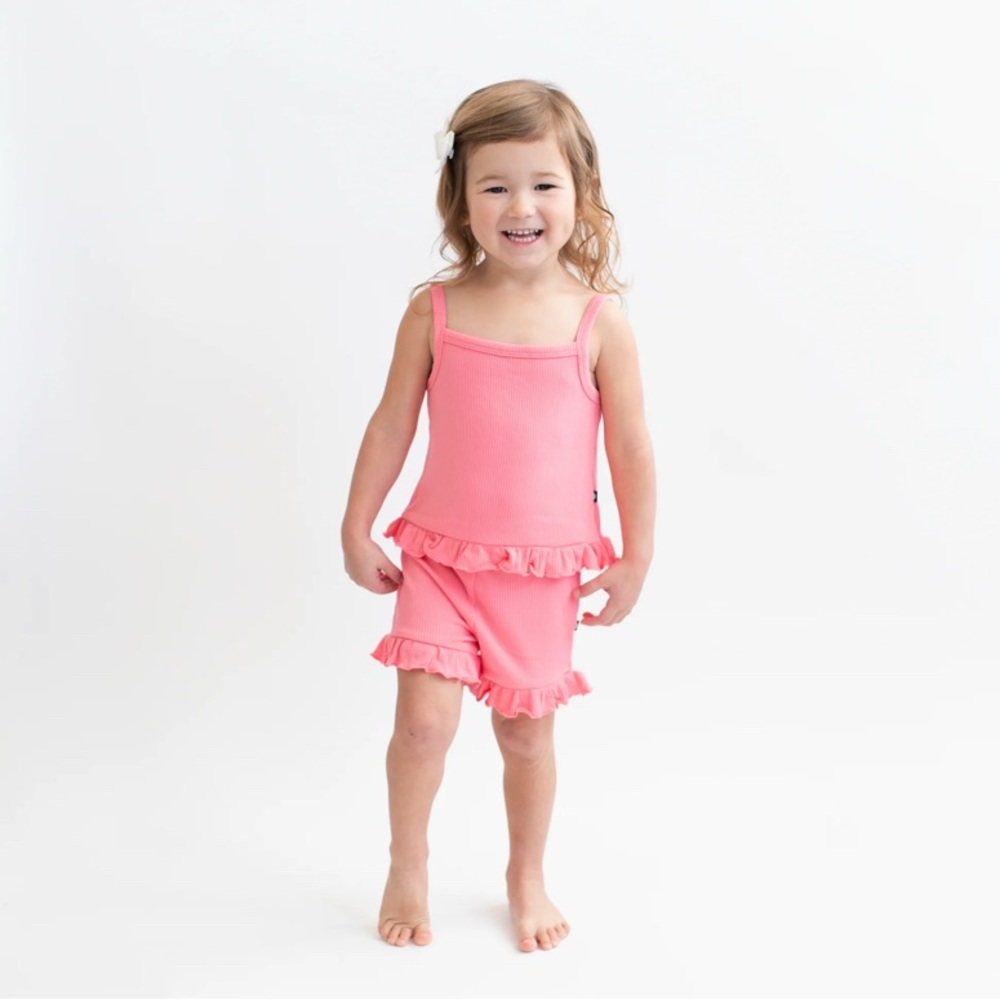 BNWT Kyte Baby Ribbed Ruffle Tank Set in Guava - Picture 2 of 7